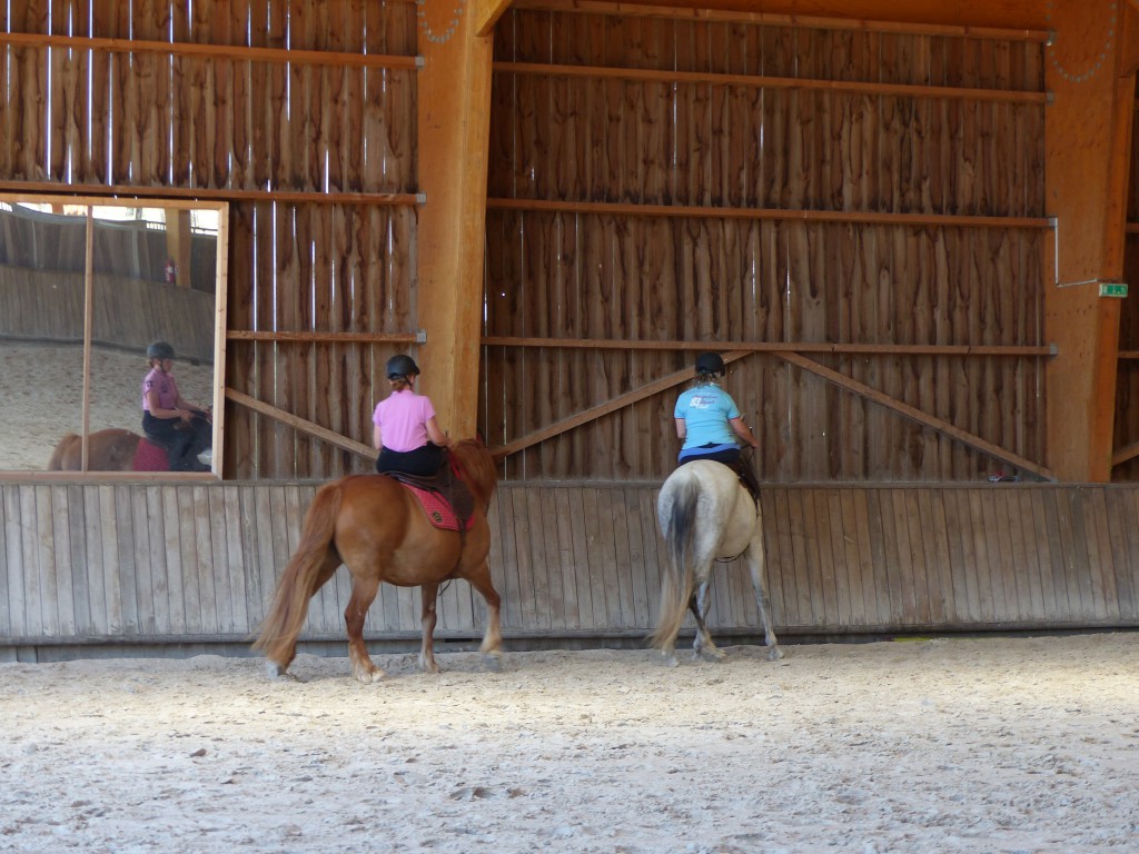 Marie Laure avec Unia et Caro avec Nubia, têtes au mur